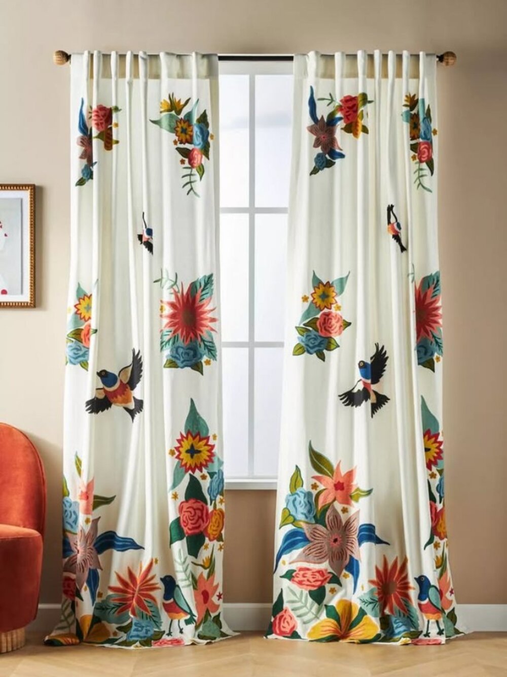 Pair of of gorgeous Anthropologie Soaring Starlings Curtains